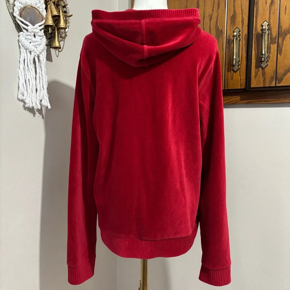 Red Velvet Corduroy Hooded Full Zip Jacket Size Large Y2K Vtg - Picture 4 of 11
